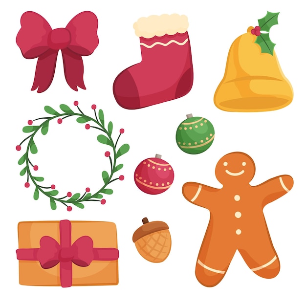 Drawn collection of christmas decorative elements