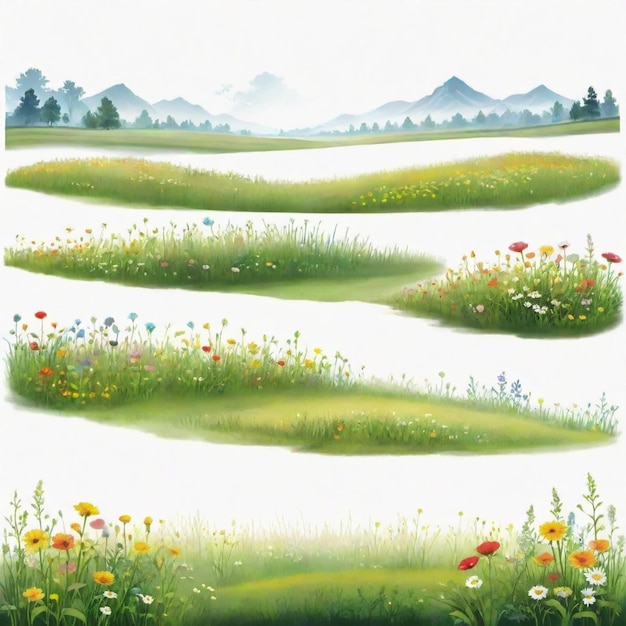 Vector dreamlike meadow detailed vector set