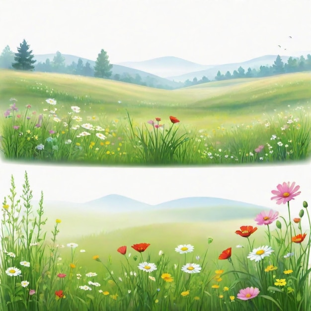 Vector dreamlike meadow detailed vector set