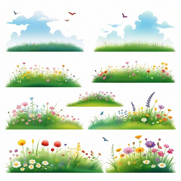 Vector dreamlike meadow vector set white background isolated a high qua