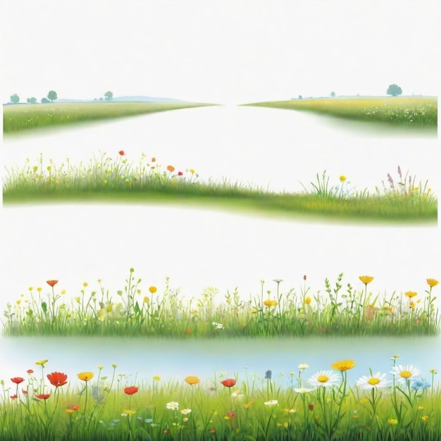 Vector dreamlike meadow vector set white background isolated