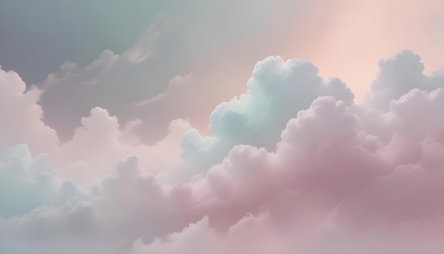 Vector dreamy pastelcolored cloudscape with soft fluffy clouds in shades of pink blue and purple against a light sky