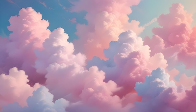 Vector a dreamy and whimsical illustration of a sky filled with fluffy pink and white clouds creating a sense of peace and tranquility