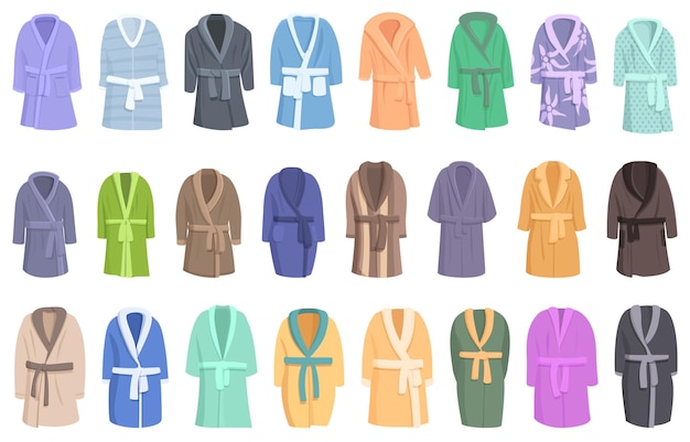 Dressing gown icons set cartoon vector Satin robe