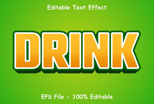 Drink text effect with green color editable 3d style