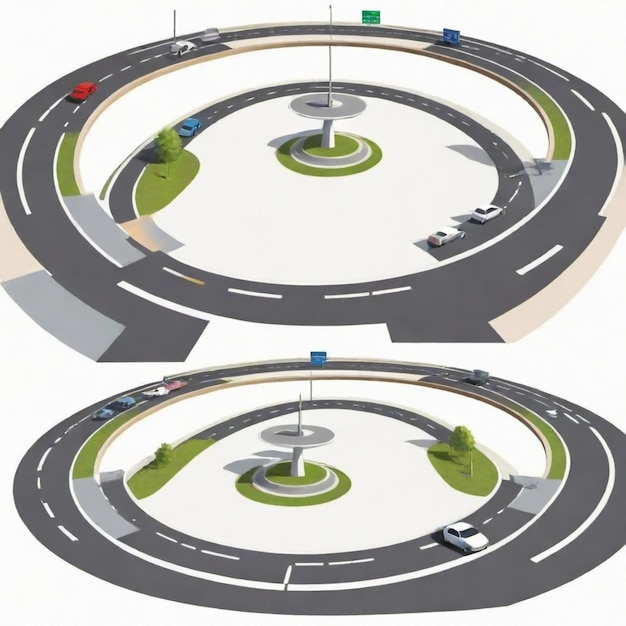 Vector driver navigating a roundabout vector set white background isolated