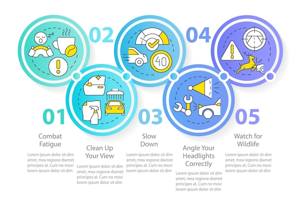 Driving safety at night blue round infographic template