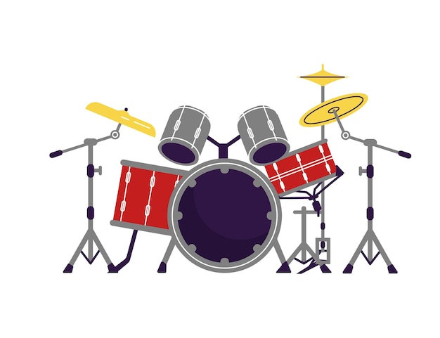 Drum kit for playing music flat style vector illustration