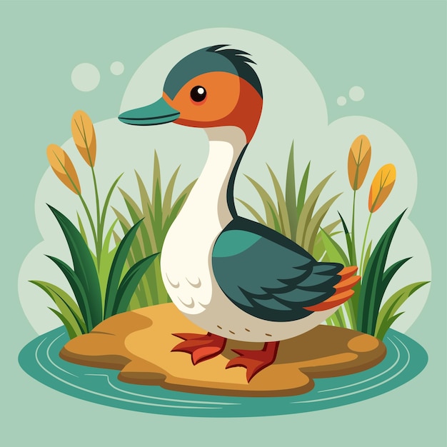 a duck is standing on a small patch of water