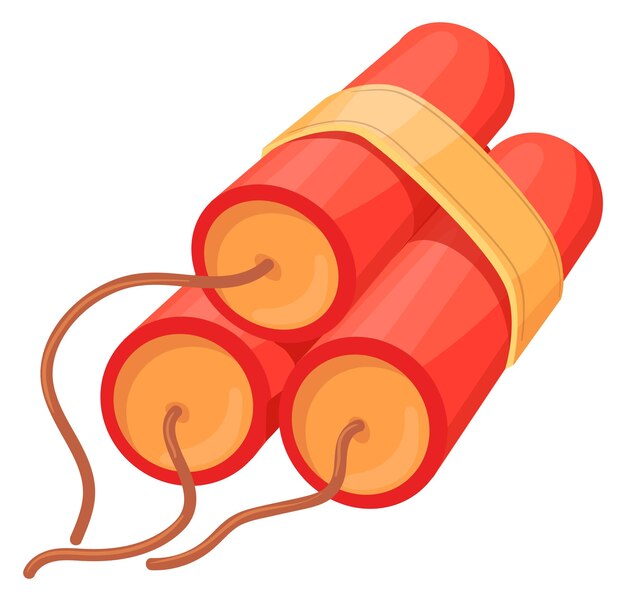 Vector dynamite cartoon icon red explosive firecrackers pile