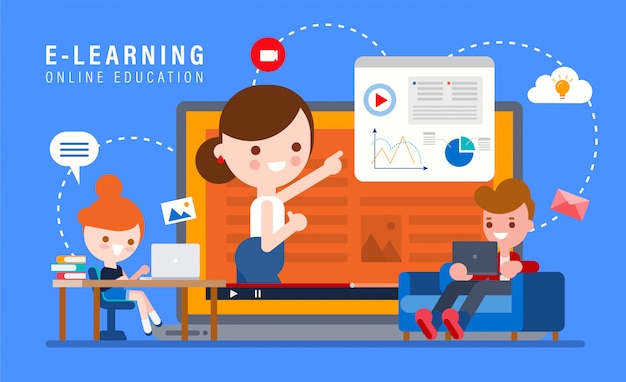 E-learning online education concept illustration.