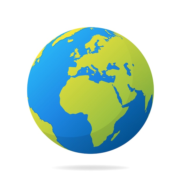 Earth globe with green continents. Modern  world map concept. World map realistic blue ball  illustration.