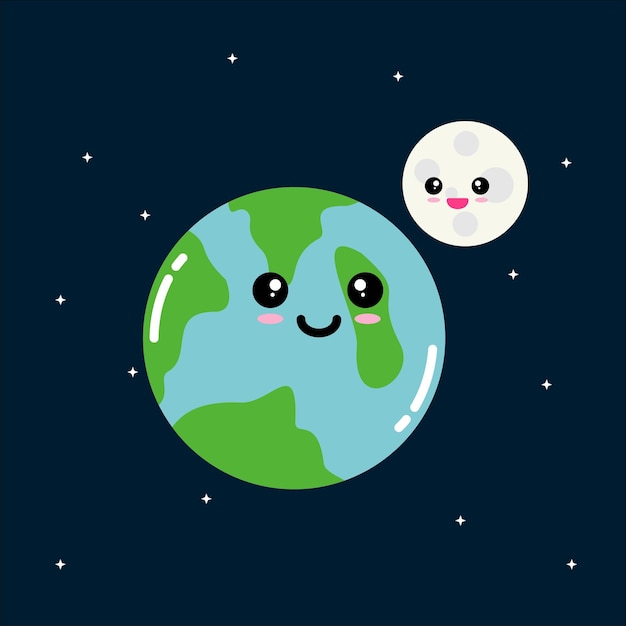 Vector earth and moon cute