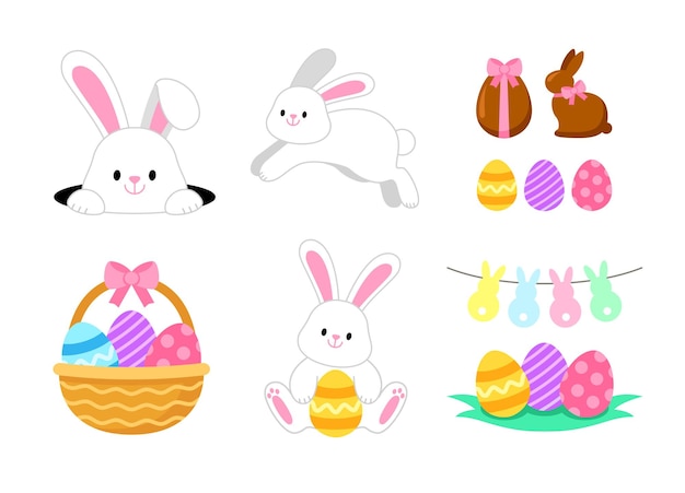 Easter bunny easter egg Rabbit or hare spring festive animal Cute cartoon vector illustration