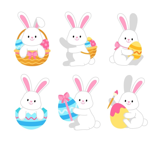 Easter bunny Modern egg bunnies for kids Rabbit hare character Cute animal cartoon for holiday