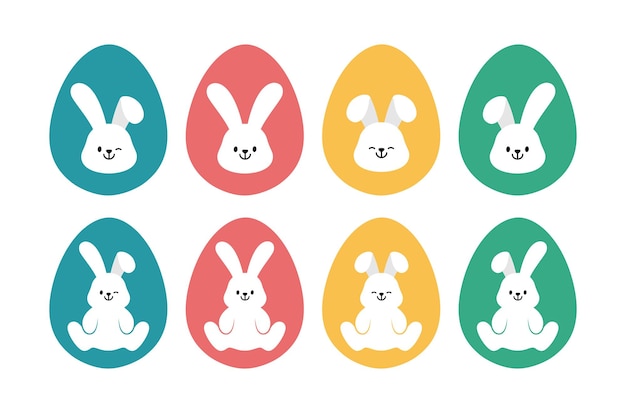 Easter eggs patterns and white easter bunny cute colorful cartoon design for holidays decoration