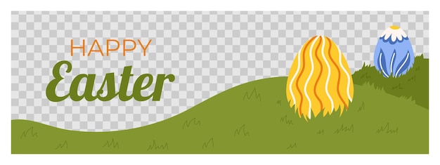 Easter horizontal banner template for celebration spring holiday with transparent frame for photo