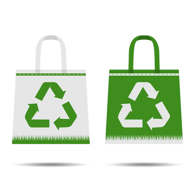 Eco bag with recycling symbol Isolated on white background Caring for the environment Flat style Ecopackaging design Vector