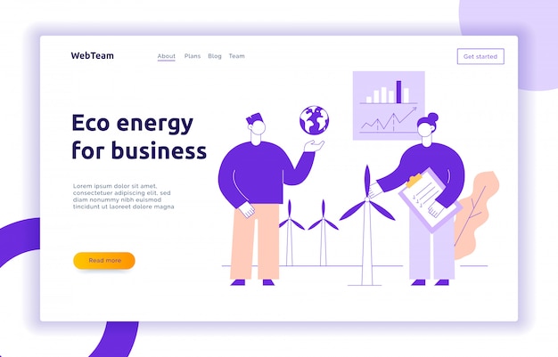  eco energy for business modern landing page with big people, wind, earth