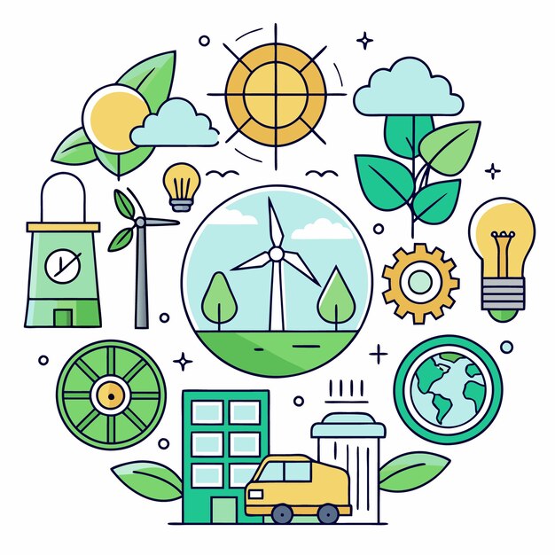 Vector ecofriendly technology and sustainable energy illustration