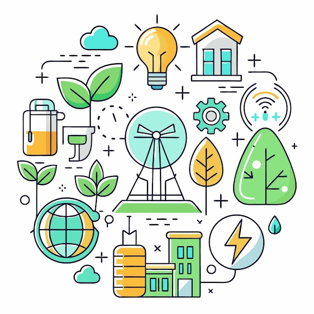 Vector ecofriendly technology and sustainable energy illustration