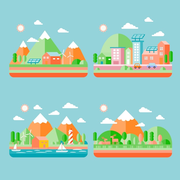 Vector ecology city scenery concept in flat design