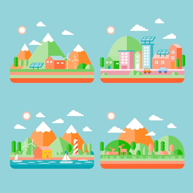 Ecology city scenery concept in flat design