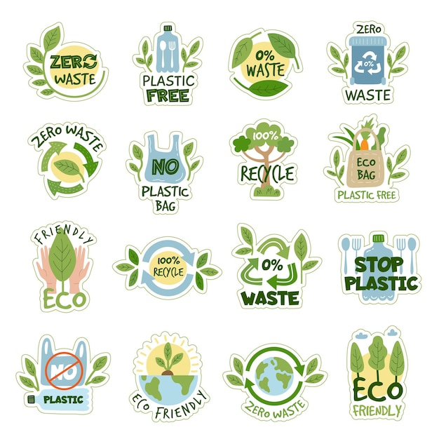 Vector ecology zero waste plastic free templates recent vector trendy symbols collection