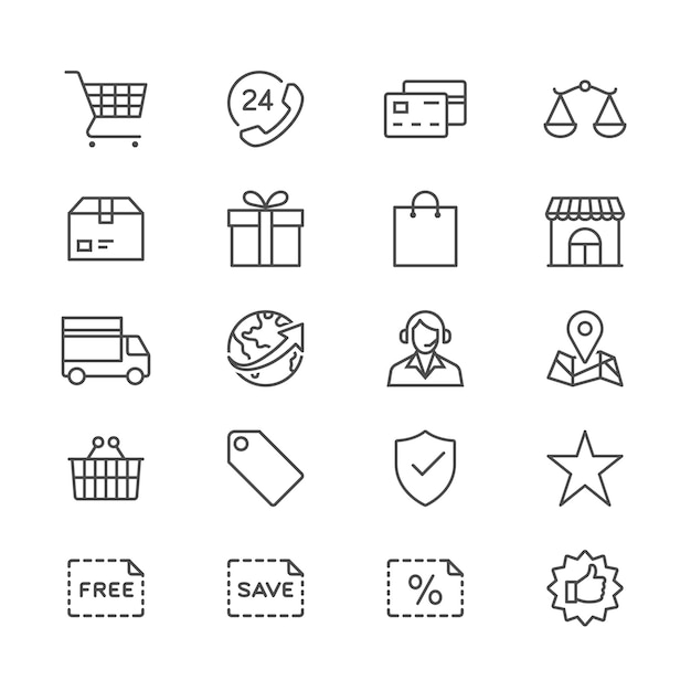 Ecommerce thin icons Editable stroke