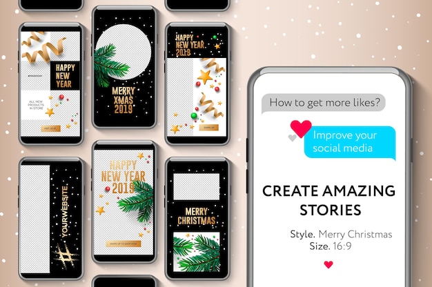 Editable Instagram stories templates, Merry Christmas and Happy New Year