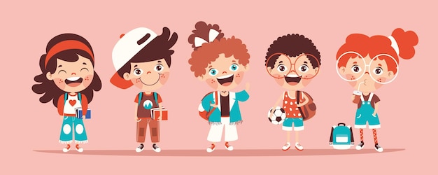 Vector education concept with cartoon students