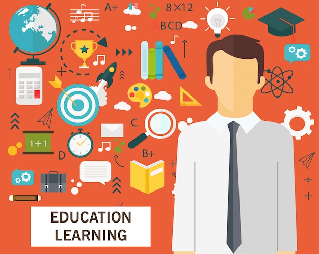 Education learning concept flat icons background.