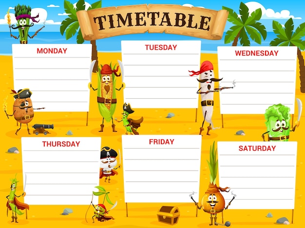 Education timetable schedule vegetable pirates