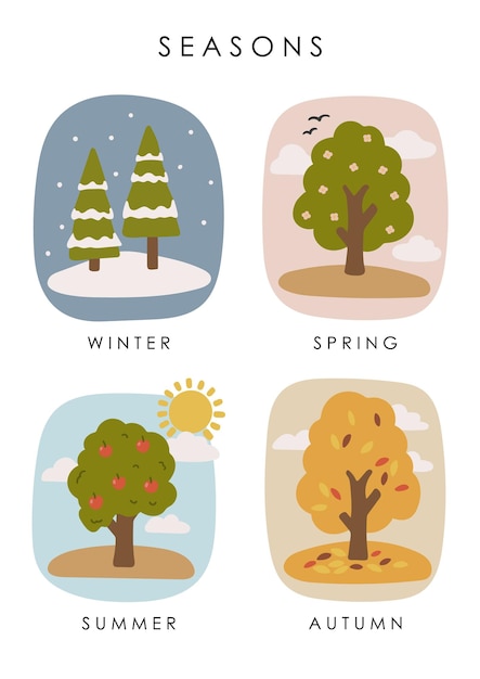 Vector educational seasons illustration educational material kids vector kindergarten illustration