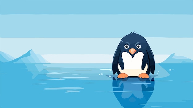 Vector een pinguïn met een blauwe achtergrond en de woorden pinguïn aan de linkerkant