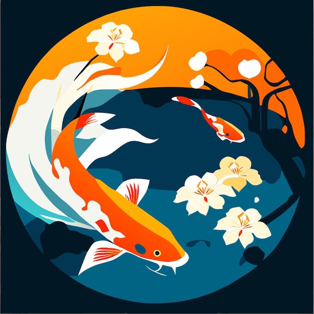 Vector een serene koi vis vijver met levendige en elegante vis vector illustratie