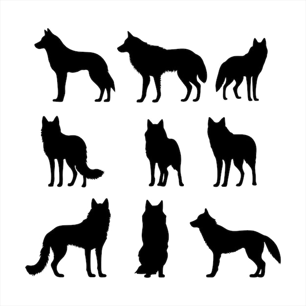 Vector een zwart silhouet wolf set