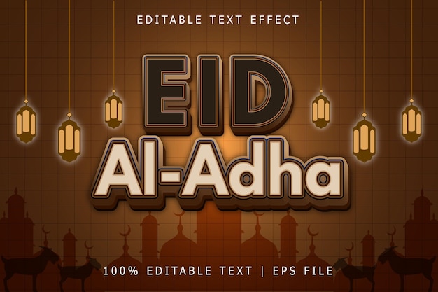 Eid Al Adha Editable Text Effect 3 Dimension Emboss Modern Style