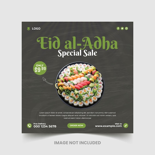 Eid al Adha muslim festival Food social media promotion and instagram banner post design template