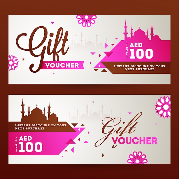 Eid al-Fitr Mubarak Horizontal gift coupon or voucher template