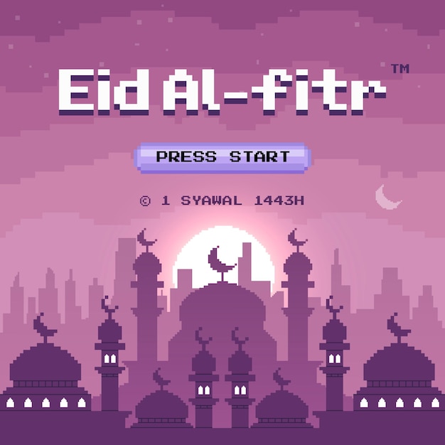 eid alfitr celebration with pixel art style