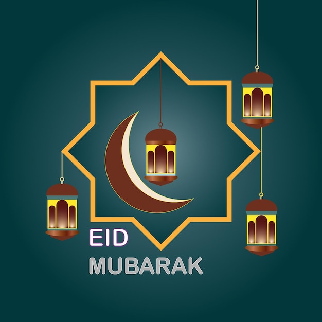 Eid mubarak beautiful moon and Free Vector