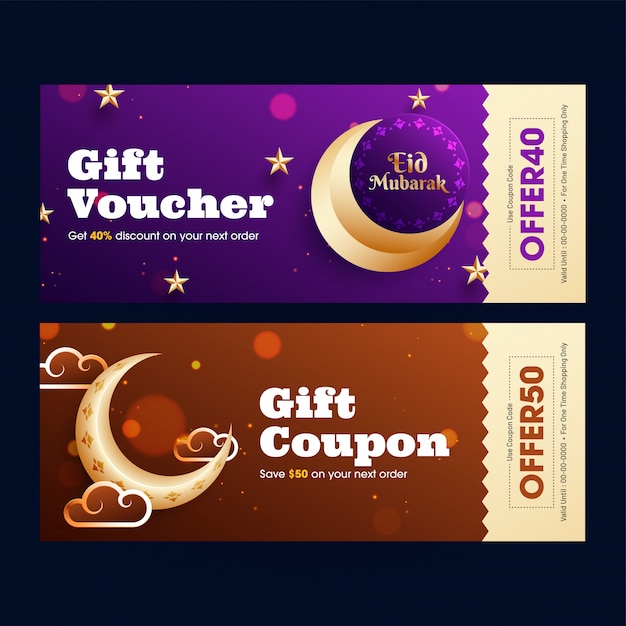 Eid Mubarak gift voucher or coupon template design with best offers