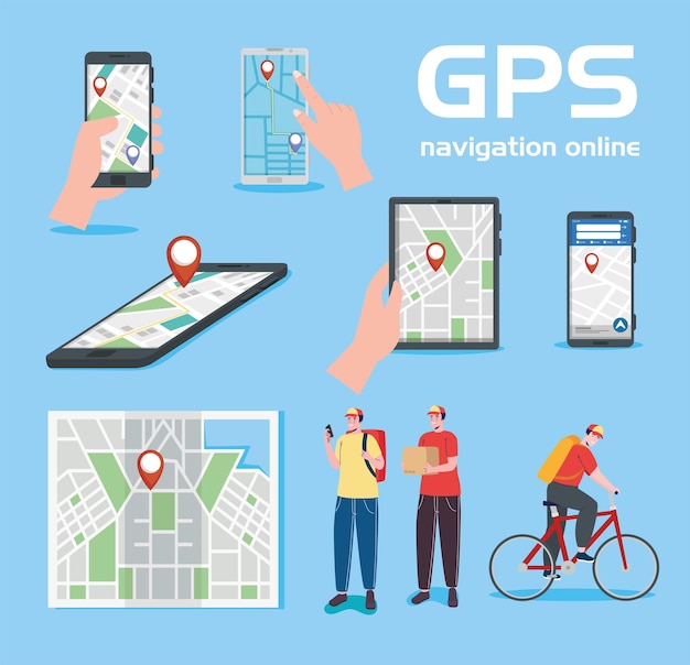 Vector eight gps service set icons