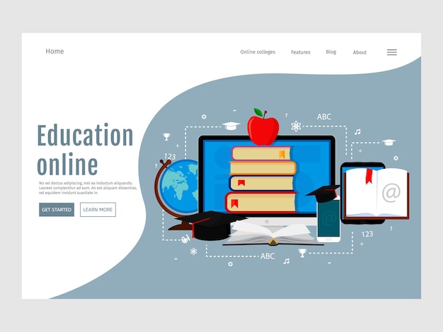 Elearning online education concept Web page design templates Landing page template