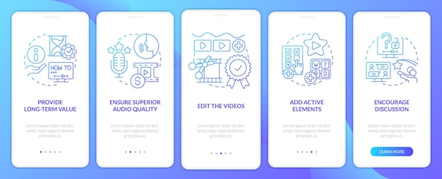 Elearning video tips blue gradient onboarding mobile app screen