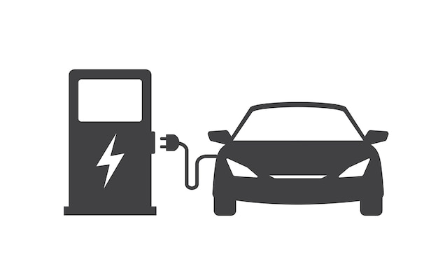 Vector electric car on parking charging station eco friendly vehicle concept vector illustration