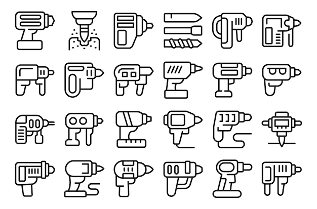 Electric hammer drill icons set outline vector Drill hammer