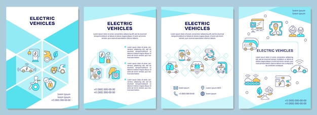 Electric vehicle demonstration brochure template. Flyer, booklet, leaflet print, cover design with linear icons. Vector layouts for presentation, annual reports, advertisement pages