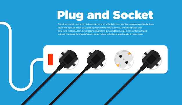 Electrical outlet and plugs in flat style icon. Vector illustration